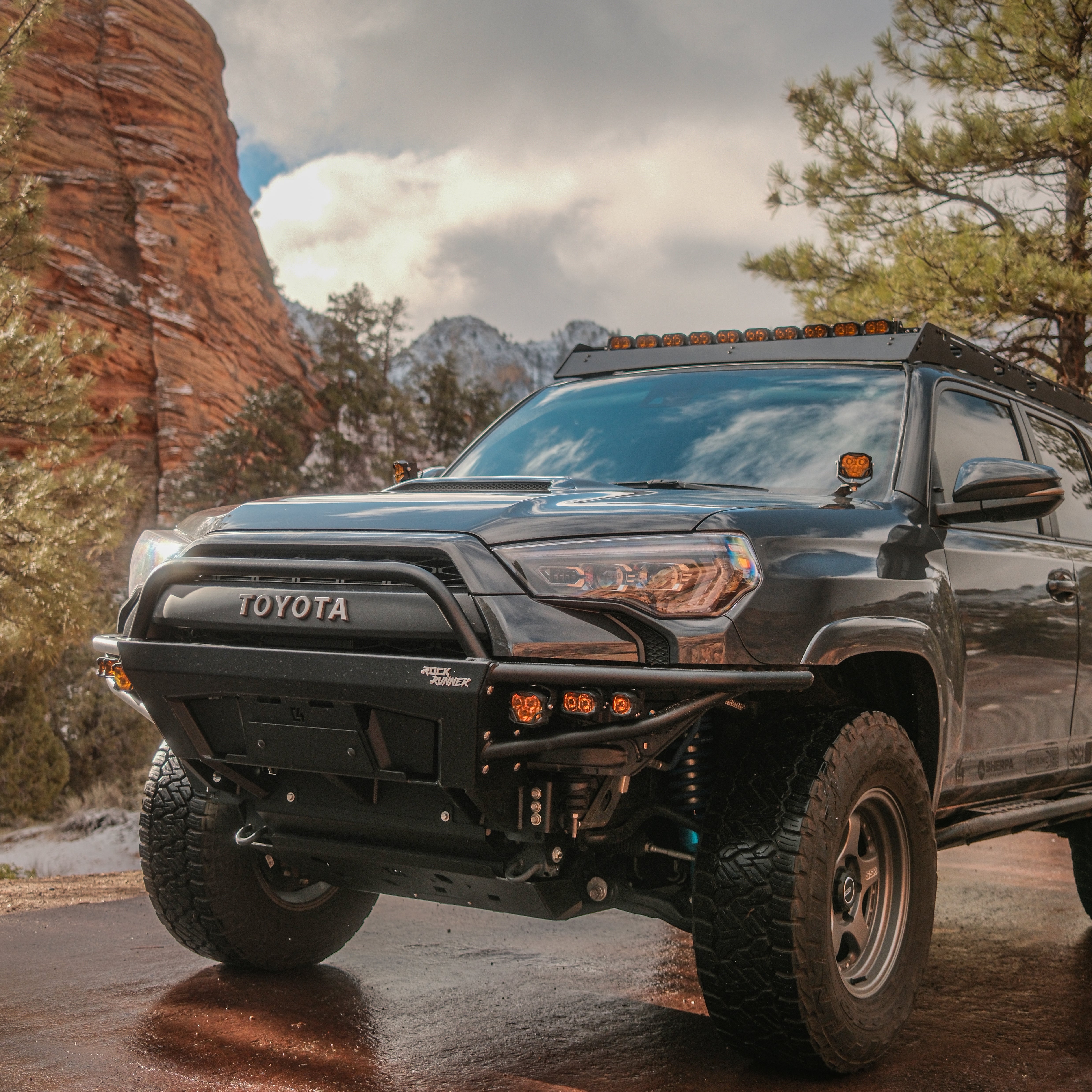 4Runner Rock Runner front bumper for 5th Gen models with 1-inch body lift, enhancing off-road capability and style.