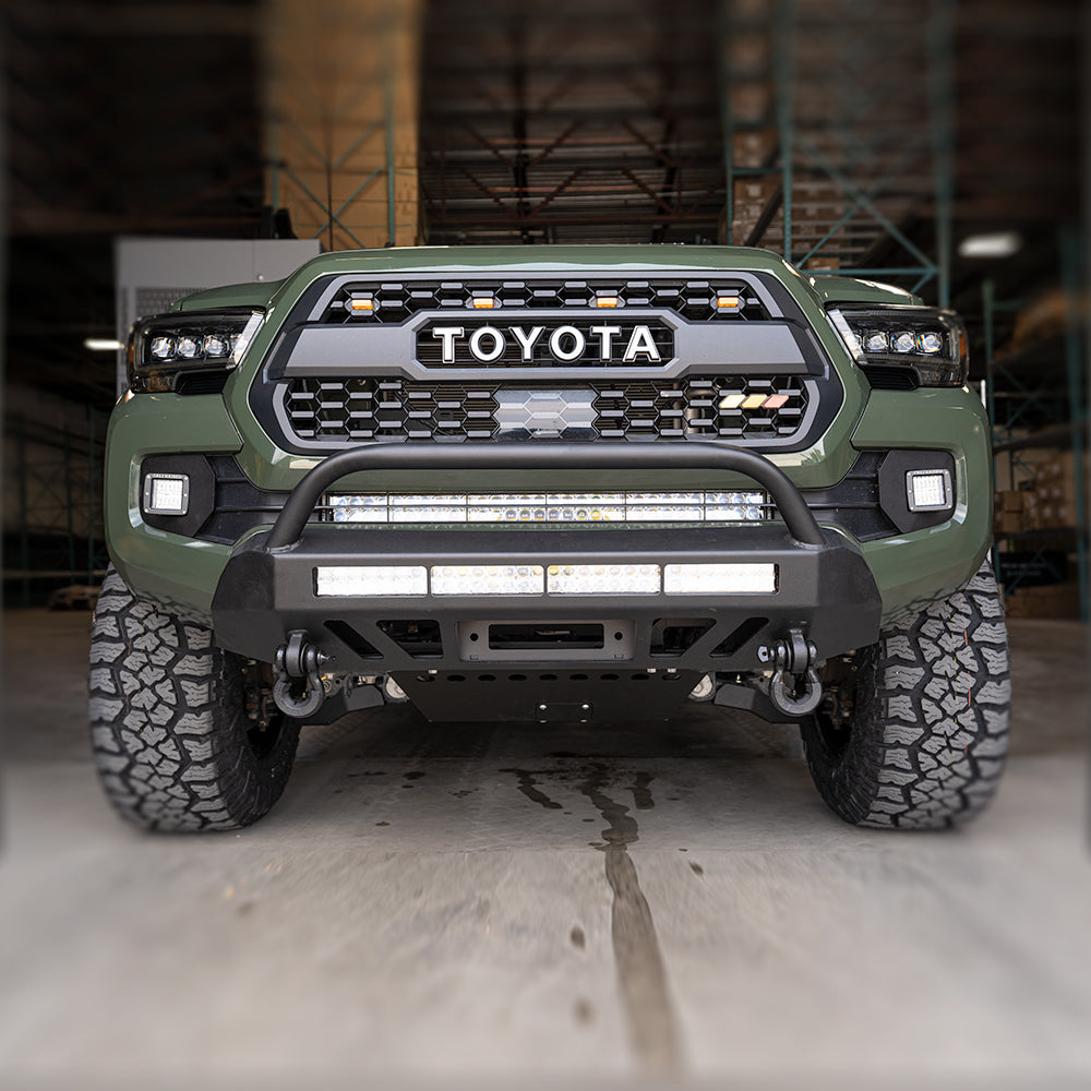 16-Up Tacoma Stealth Bumper 32 Inch LED Bar Spot Beam No Switch Relocation Mounts Only No Winch No D-Ring Cali Raised LED