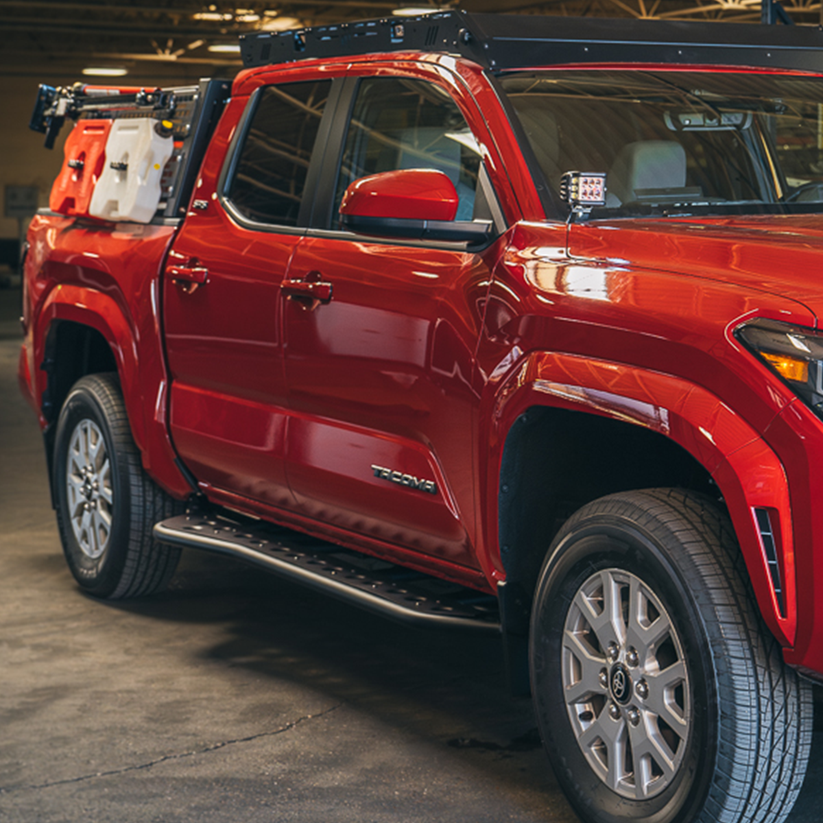 Step Edition Rock Slider For 24-Present Toyota Tacoma/Double Cab Short Bed W/ Kick Out/Yes (Raw Steel)/Raw Steel Cali Raised LED