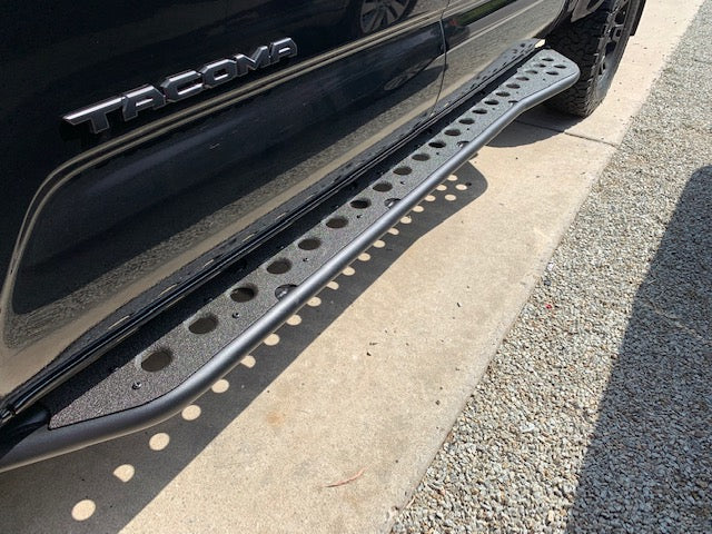 Step Edition Rock Slider For 24-Present Toyota Tacoma/Double Cab Short Bed W/ No Kick Out/Yes (Bed Liner)/Raw Steel Cali Raised LED