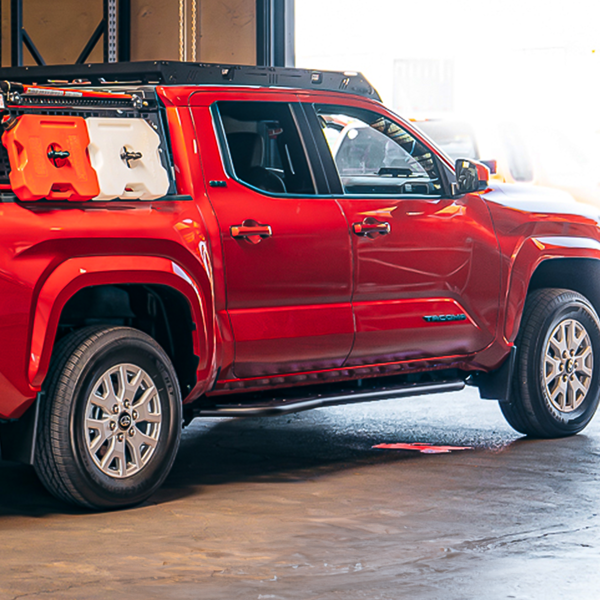 Step Edition Rock Slider For 24-Present Toyota Tacoma/Double Cab Long Bed W/ No Kick Out/Yes (Bed Liner)/Raw Steel Cali Raised LED
