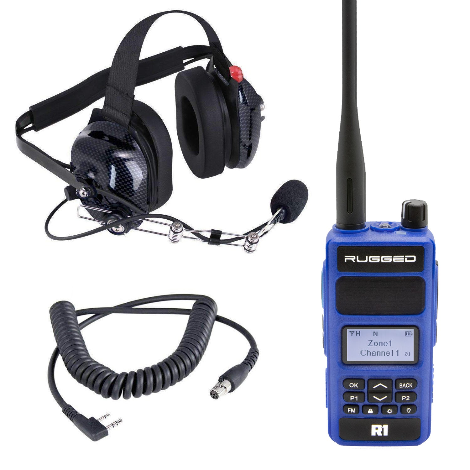 Crew Chief - H42 Spotter Headset and Rugged Handheld Radio Package - Single Radio with Nitro Bee X / R1 Business Band Handheld - Digital and Analog / Safety Yellow