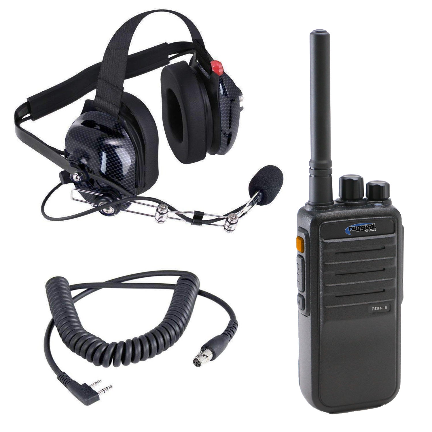 Crew Chief - H42 Spotter Headset and Rugged Handheld Radio Package - Single Radio with Nitro Bee X / R1 Business Band Handheld - Digital and Analog / Safety Yellow