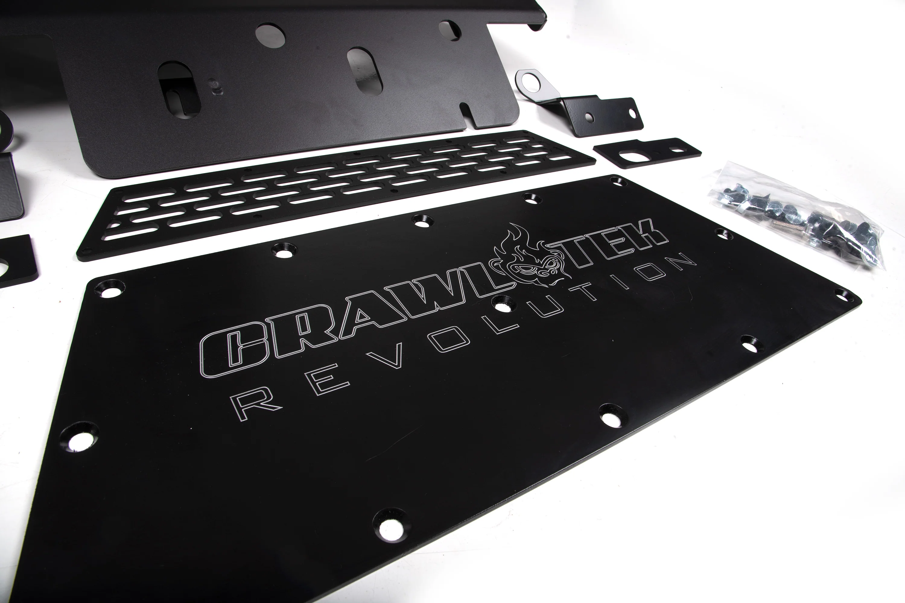 Blaze Front Skid Plate for Ford Bronco featuring durable black metal construction and engraved logo for protection.