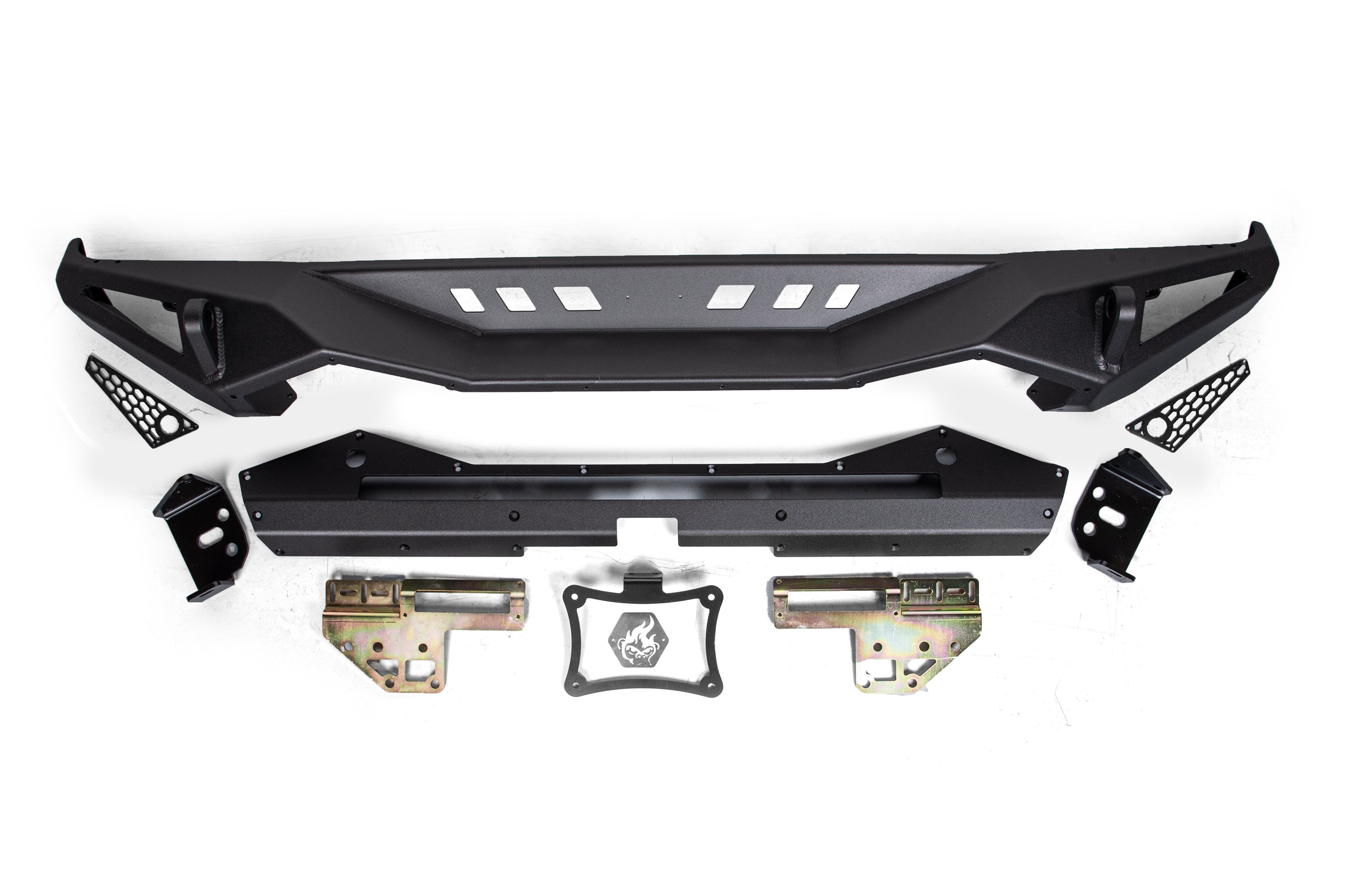 Blaze rear bumper with lightbar cutout for Jeep Wrangler JL, featuring a rugged design and mounting hardware.