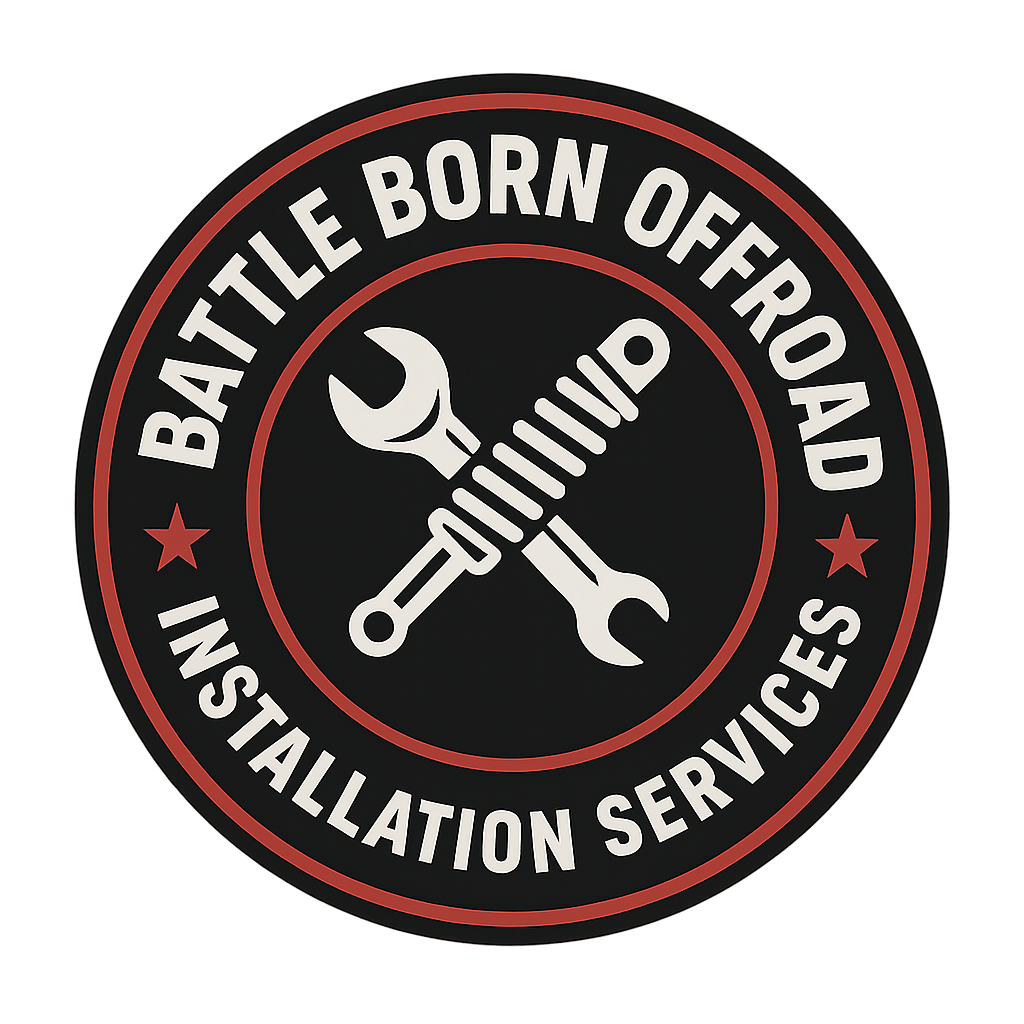 Logo for Battle Born Offroad featuring crossed tools and the text "Installation Services," emphasizing vehicle alignment expertise.