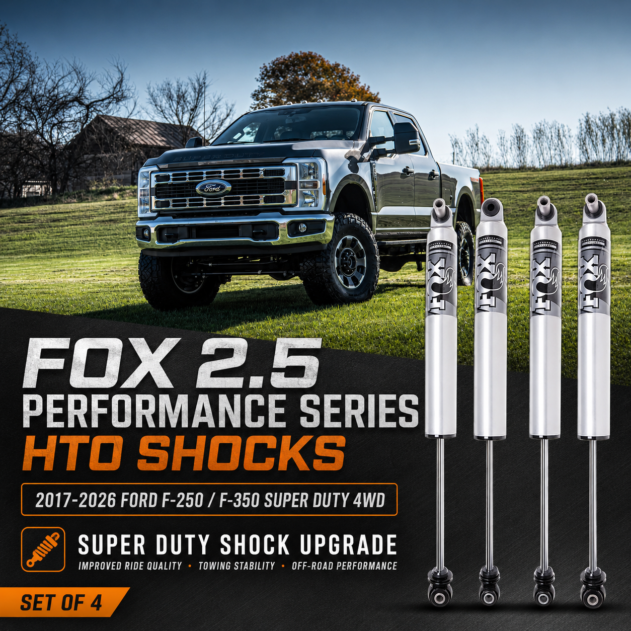 FOX 2.5 Performance Series HTO Shocks (Set of 4) | 2017–2026 Ford F-250 / F-350 Super Duty 4WD