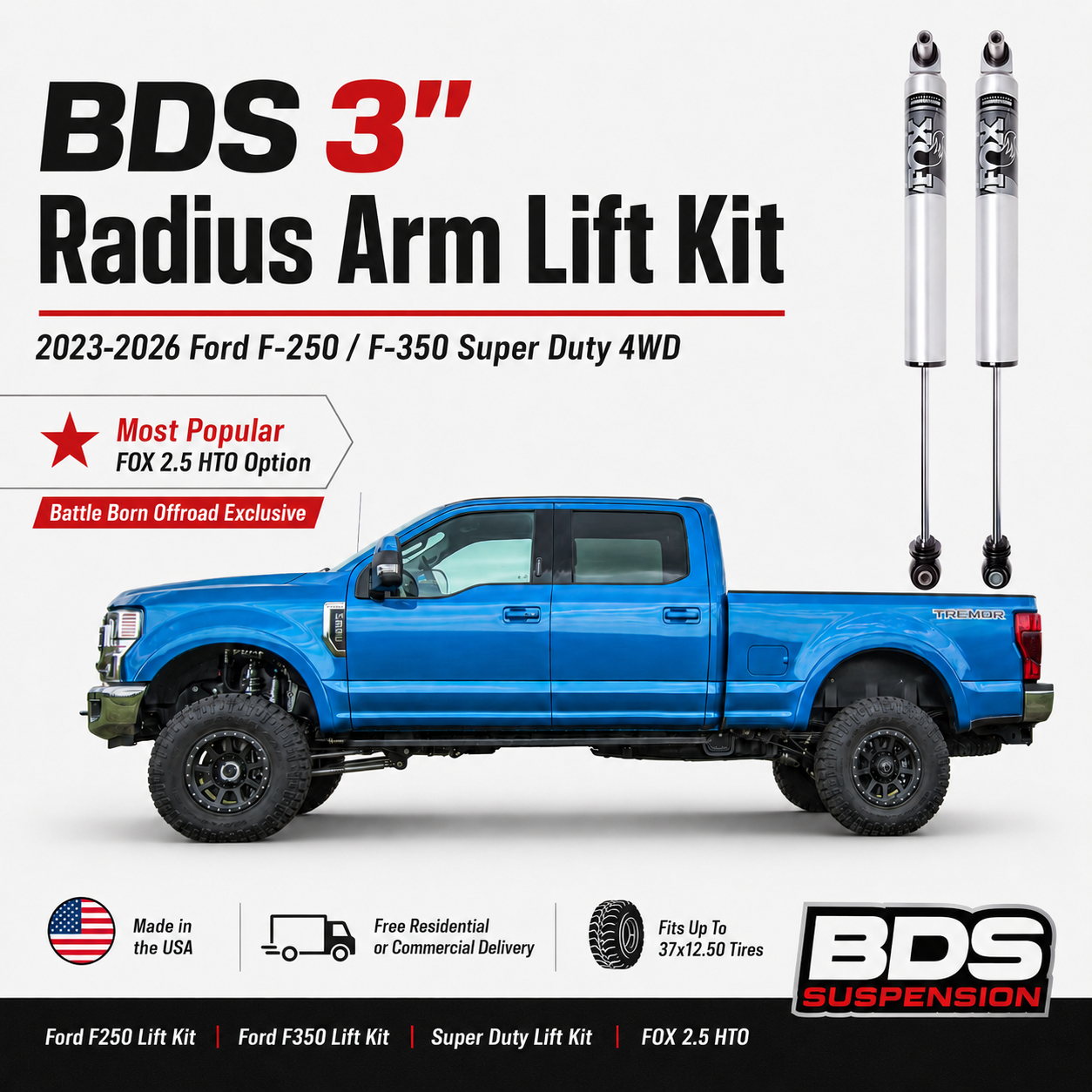 BDS 3 Inch Radius Arm Lift Kit | 2023-2026 Ford F-250/F-350 Super Duty 4WD | NX2, FOX 2.0, FOX 2.5 HTO, FOX Elite