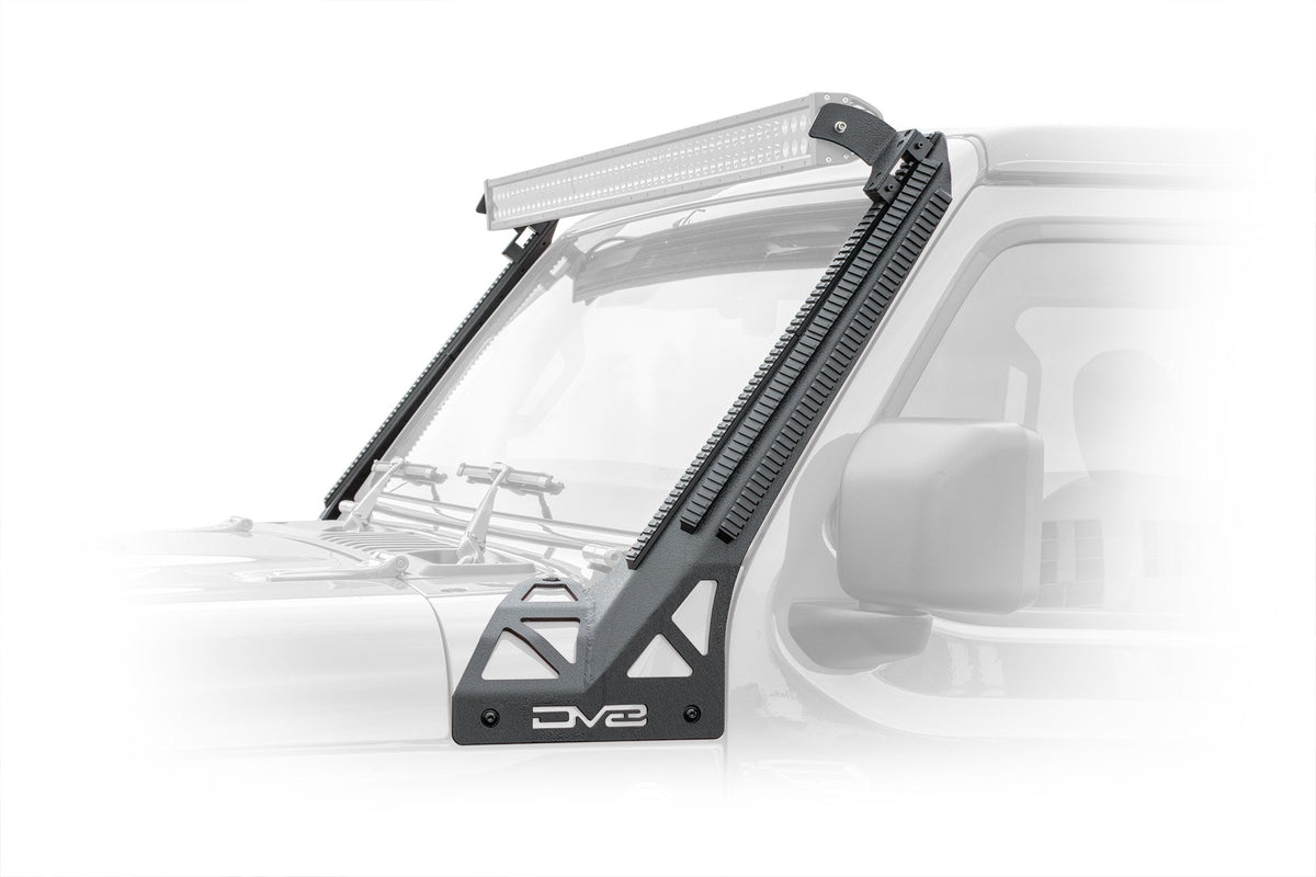 2018 2025 Jeep Wrangler JL JLU Gladiator JT A Pillar Mount With Rail Accessory Mount System DV8 Offroad