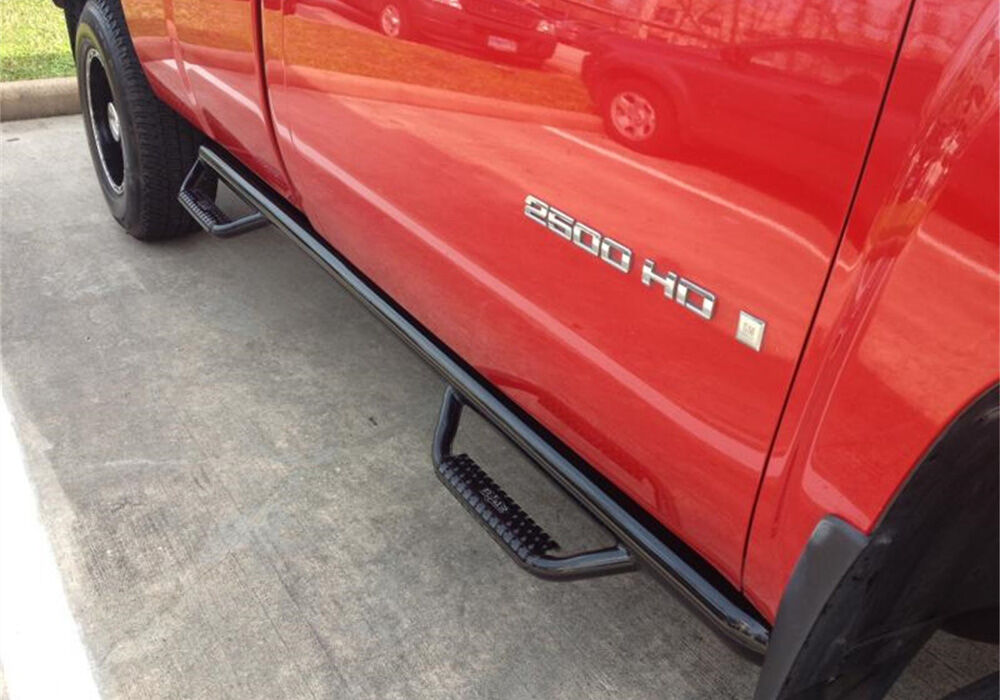 Nerf Step Bar Wheel-to-Wheel with Bed Access (2 Steps per Side) 3 Inch Main Tube Diameter 2009-2018 (2019 Classic) Ram 1500 6' 4 Inch Bed Regular Cab Gloss Black N Fab