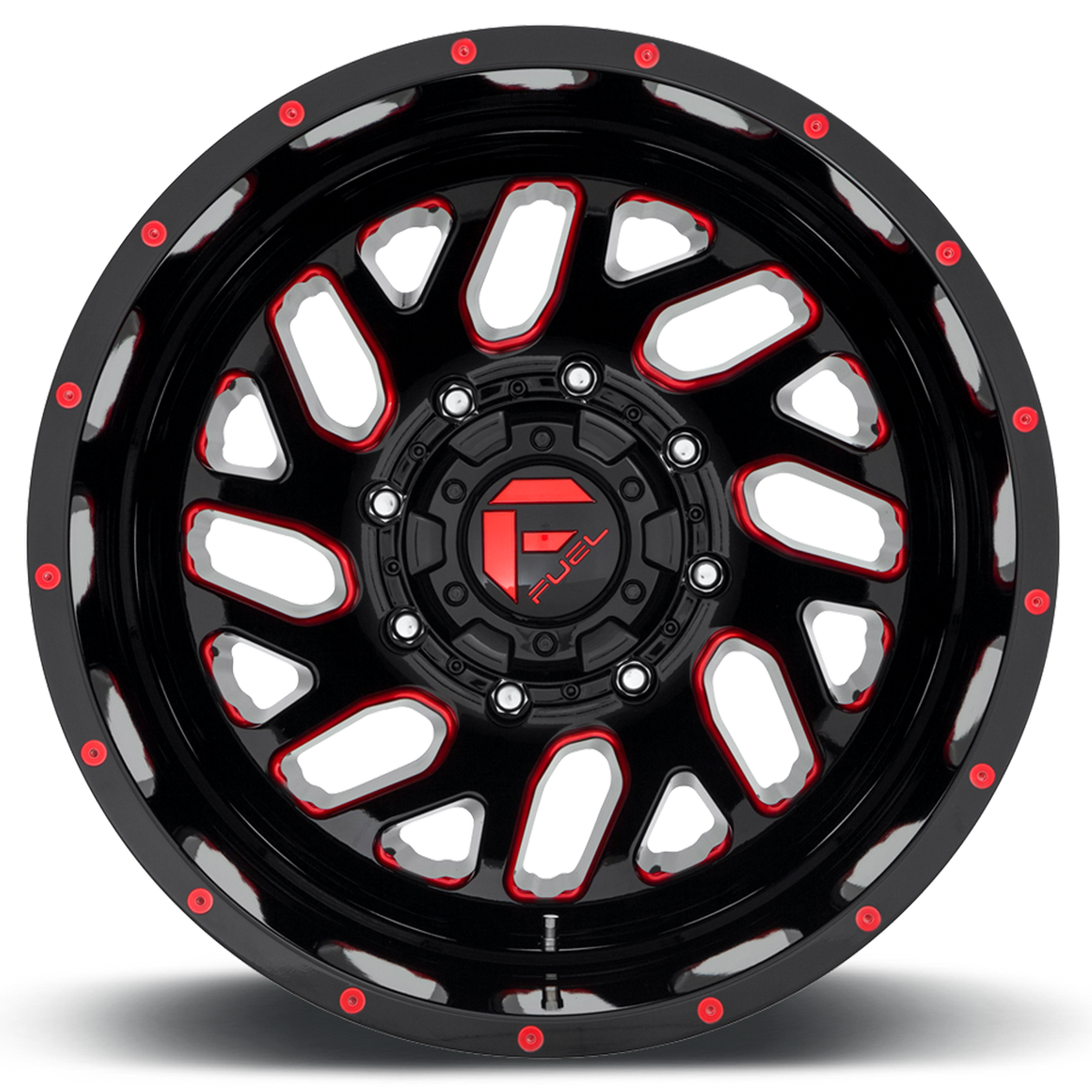 Dually Wheels 20X8.25 Triton Dually D656 8 On 165.1 Gloss Black Red Tinted Clear 121.5 Bore -240 Offset Mesh Spoke Outer Dually Fuel Off Road Wheels