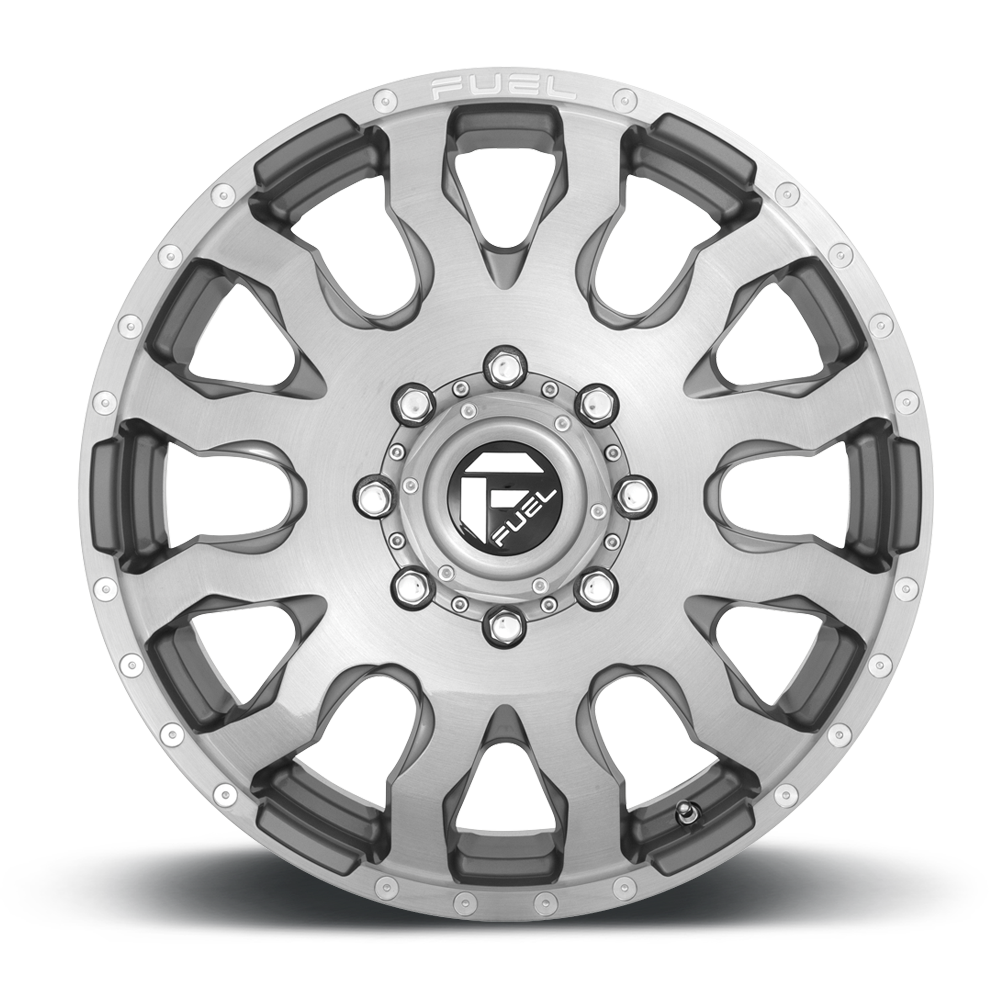 Dually Wheels 20X8.25 Blitz Dually D693 8 On 170 Brushed Gunmetal Gray Tinted Clear 125.1 Bore 105 Offset Multi Spoke Front Dually Fuel Off Road Wheels