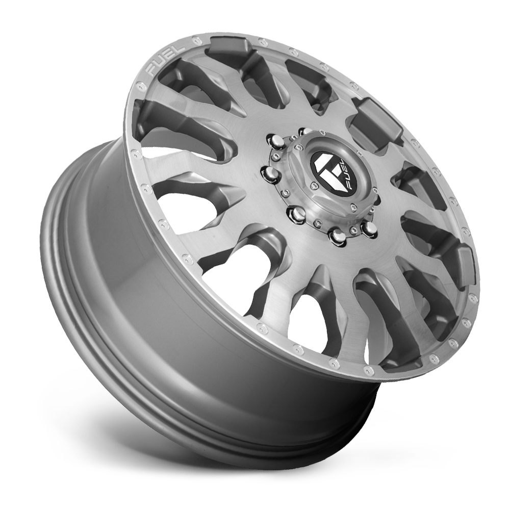 Dually Wheels 20X8.25 Blitz Dually D693 8 On 165.1 Brushed Gunmetal Gray Tinted Clear 117 Bore 105 Offset Multi Spoke Front Dually Fuel Off Road Wheels