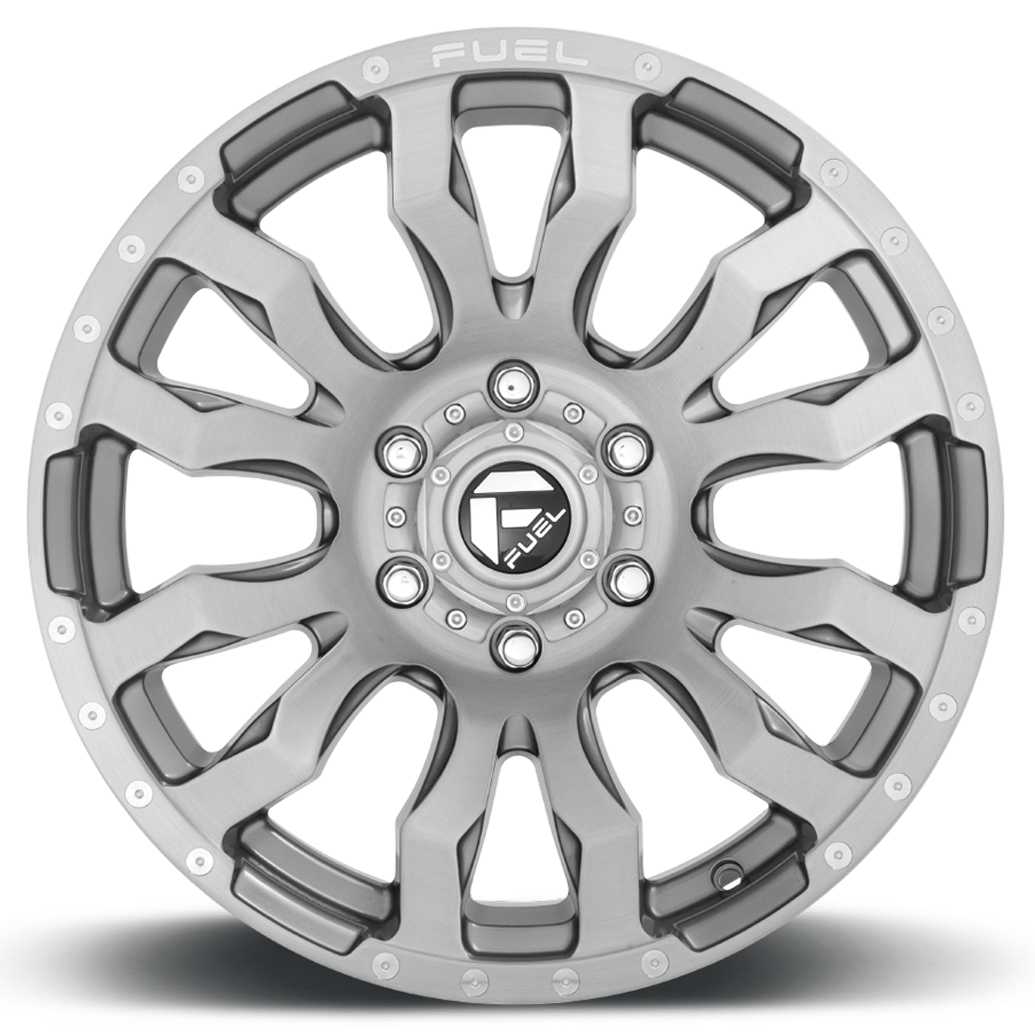 Aluminum Wheels 22X10 Blitz D693 5 On 127 Brushed Gunmetal Gray Tinted Clear 71.5 Bore -18 Offset Multi Spoke Fuel Off Road Wheels