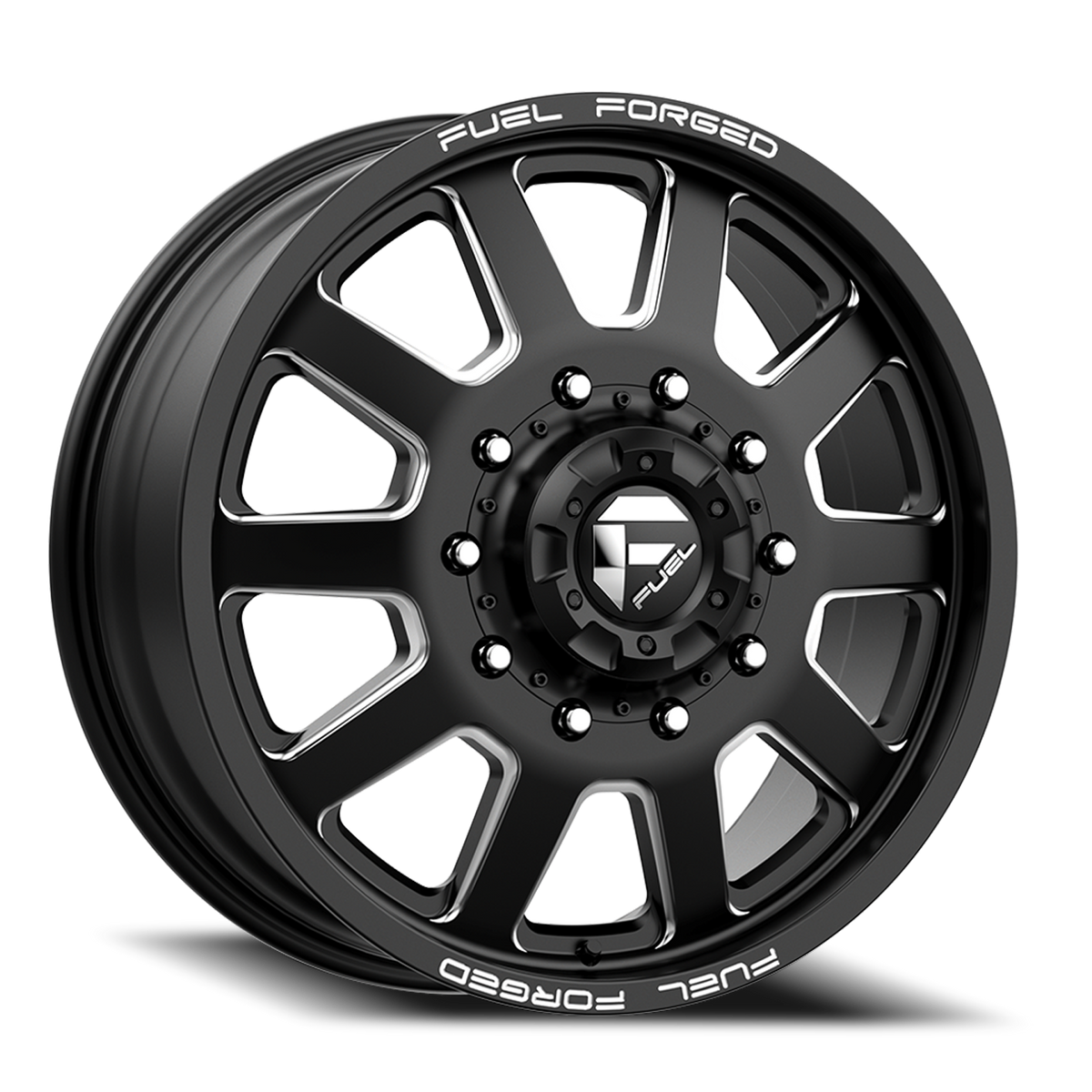 Dually Wheels 24X8.25 FF09D Dually DE09 BK 10 On 225 Matte Black Milled 170.1 Bore 105 Offset Front Dually Fuel Off Road Wheels