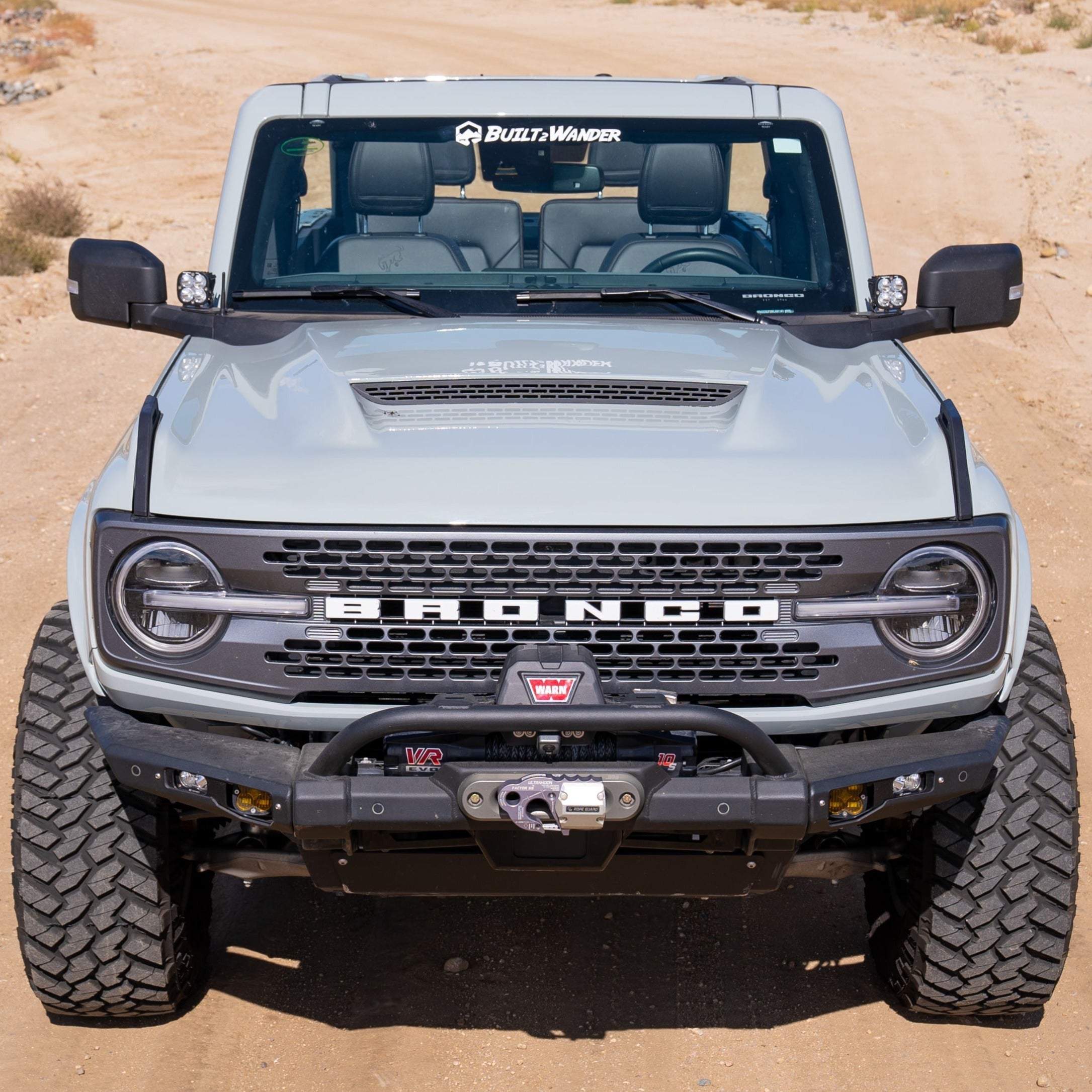 2021-2025 Ford Bronco 2-Door Rear Quarter Kit displayed on a rugged off-road vehicle in a desert setting.