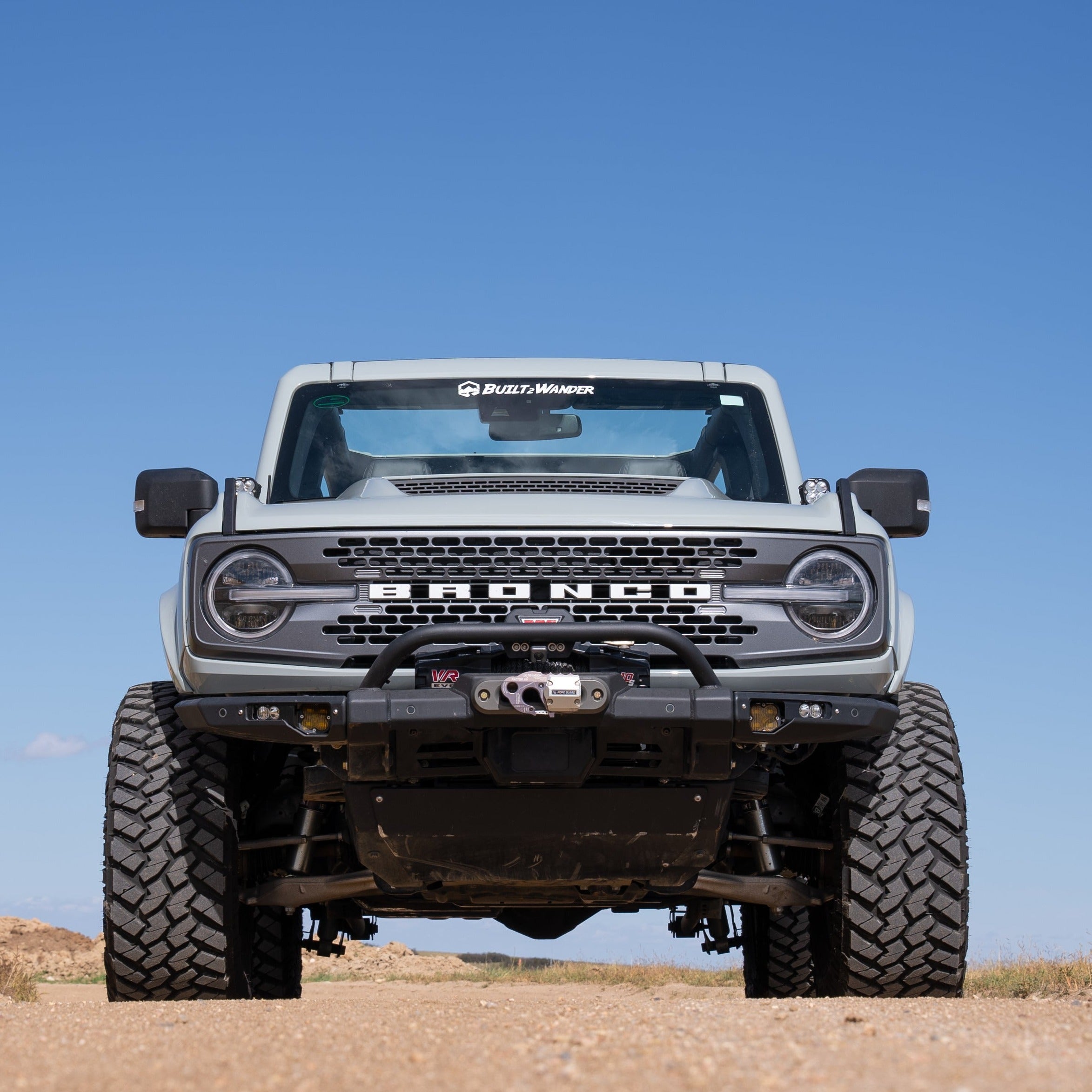 2021-2025 Ford Bronco 2-Door Rear Quarter Kit displayed on a modified Bronco with aggressive tires and offroad features.