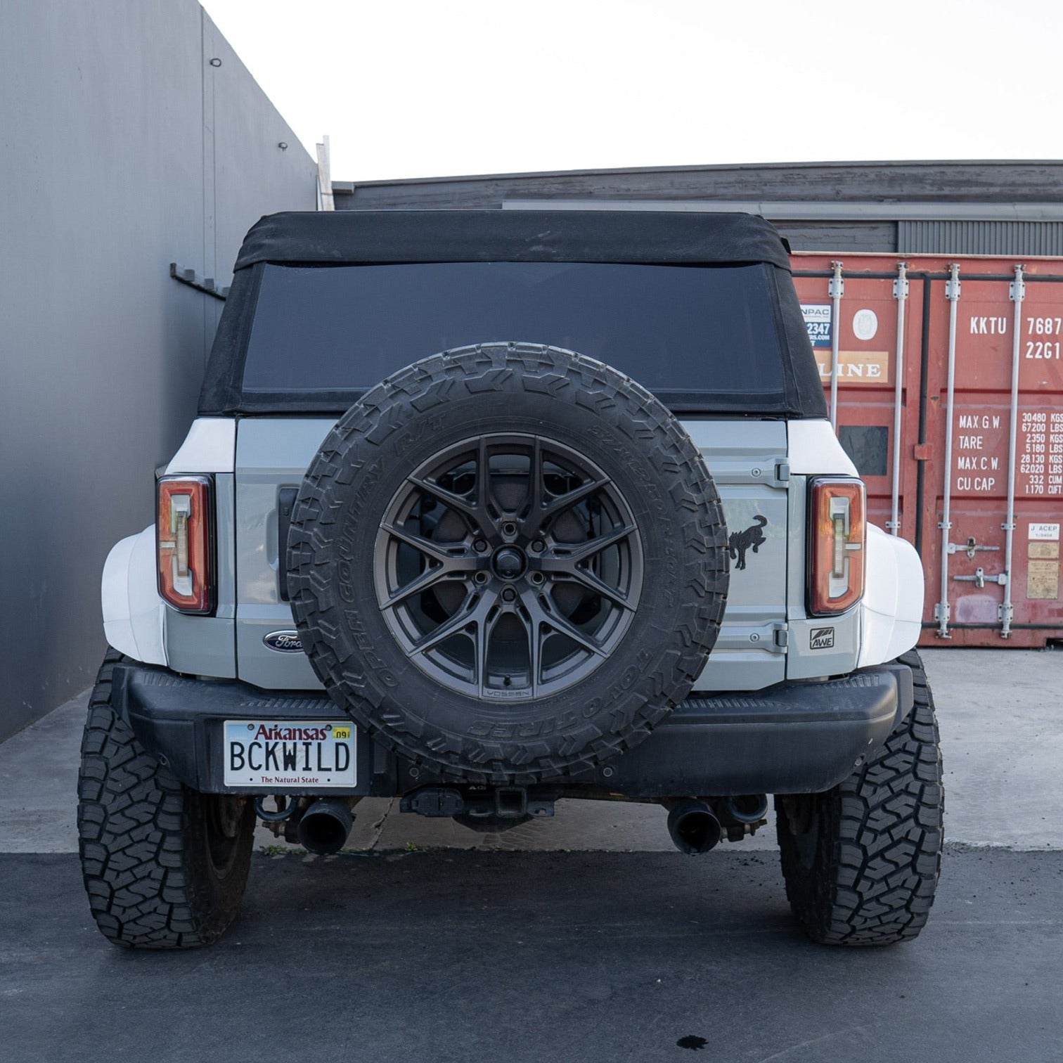 2021-2025 Ford Bronco 4-Door Rear Quarter Kit installed on a Bronco with a spare tire mounted on the rear.