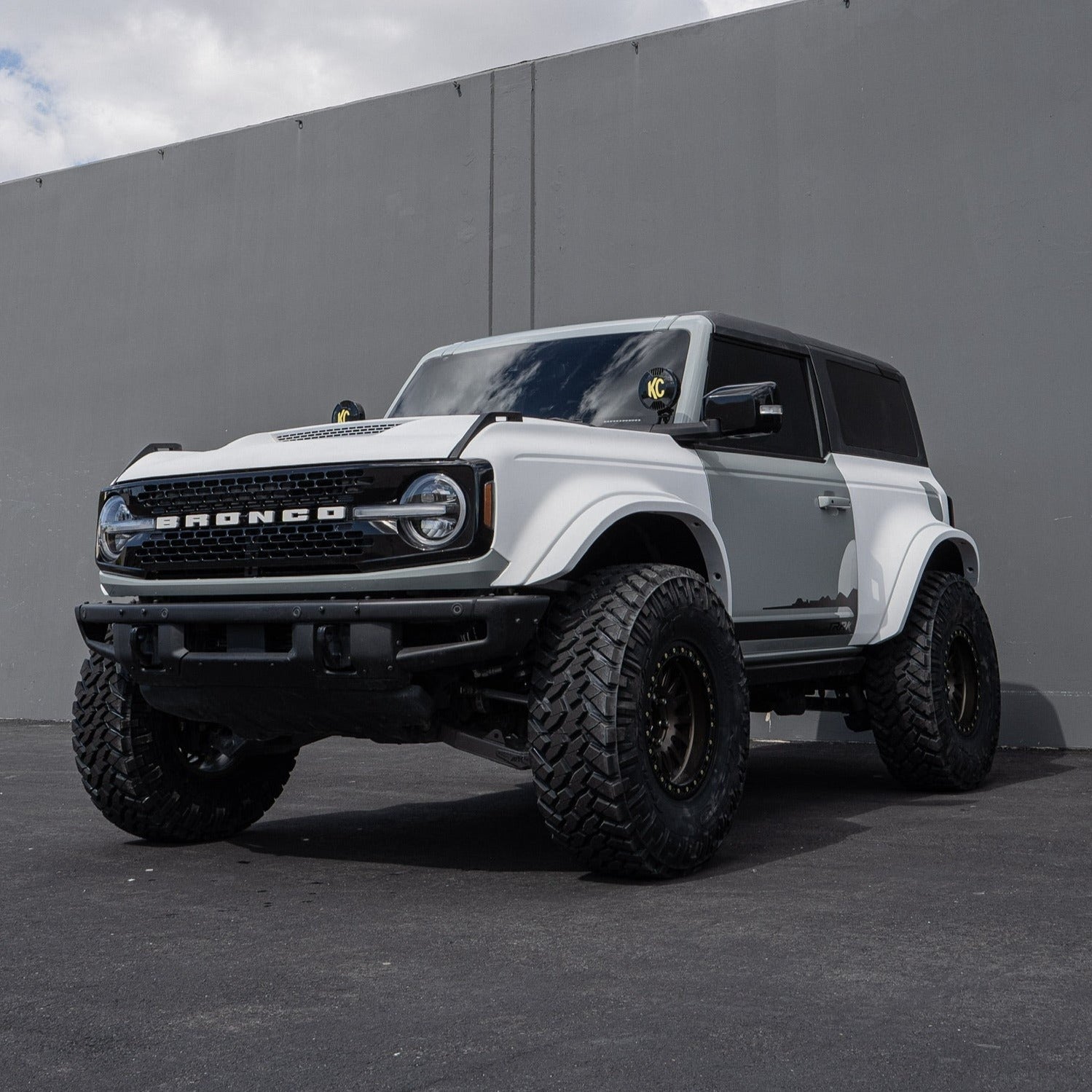 2021-2025 Ford Bronco 2-Door Rear Quarter Kit displayed on a modified Bronco with offroad tires and elevated stance.