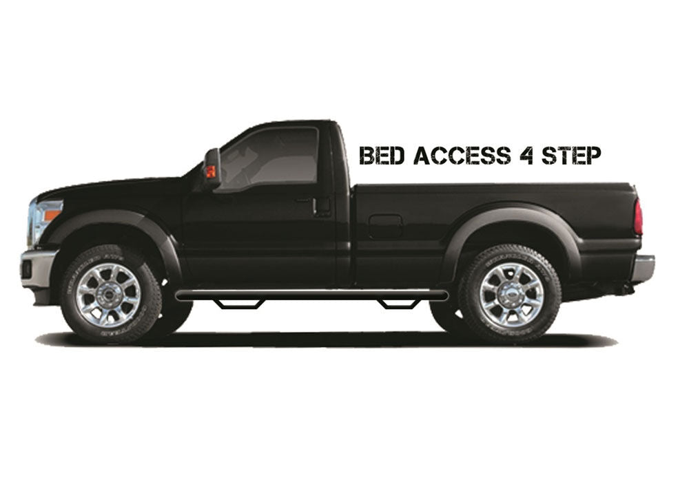 Nerf Step Bar Wheel-to-Wheel with Bed Access (2 Steps per Side) 3 Inch Main Tube Diameter 2017-2026 Ford F-250/F-350/F-450 8 Foot Bed Regular Cab Textured Black NFab