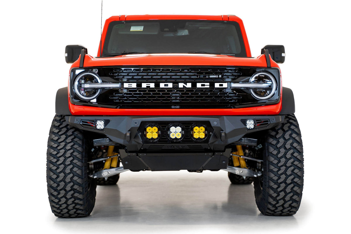 2021+ Ford Bronco Bomber Front Bumper Mounts for Three Baja Designs LP4 Lights Addictive Desert Designs