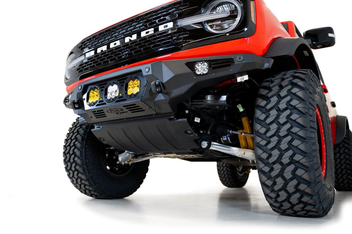 2021+ Ford Bronco Bomber Front Bumper Mounts for Three Baja Designs LP4 Lights Addictive Desert Designs