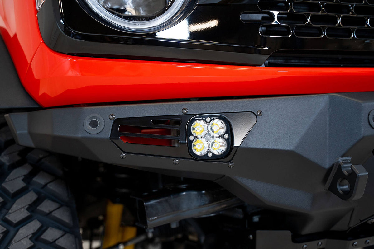 2021+ Ford Bronco Bomber Front Bumper Mounts for Three Baja Designs LP4 Lights Addictive Desert Designs