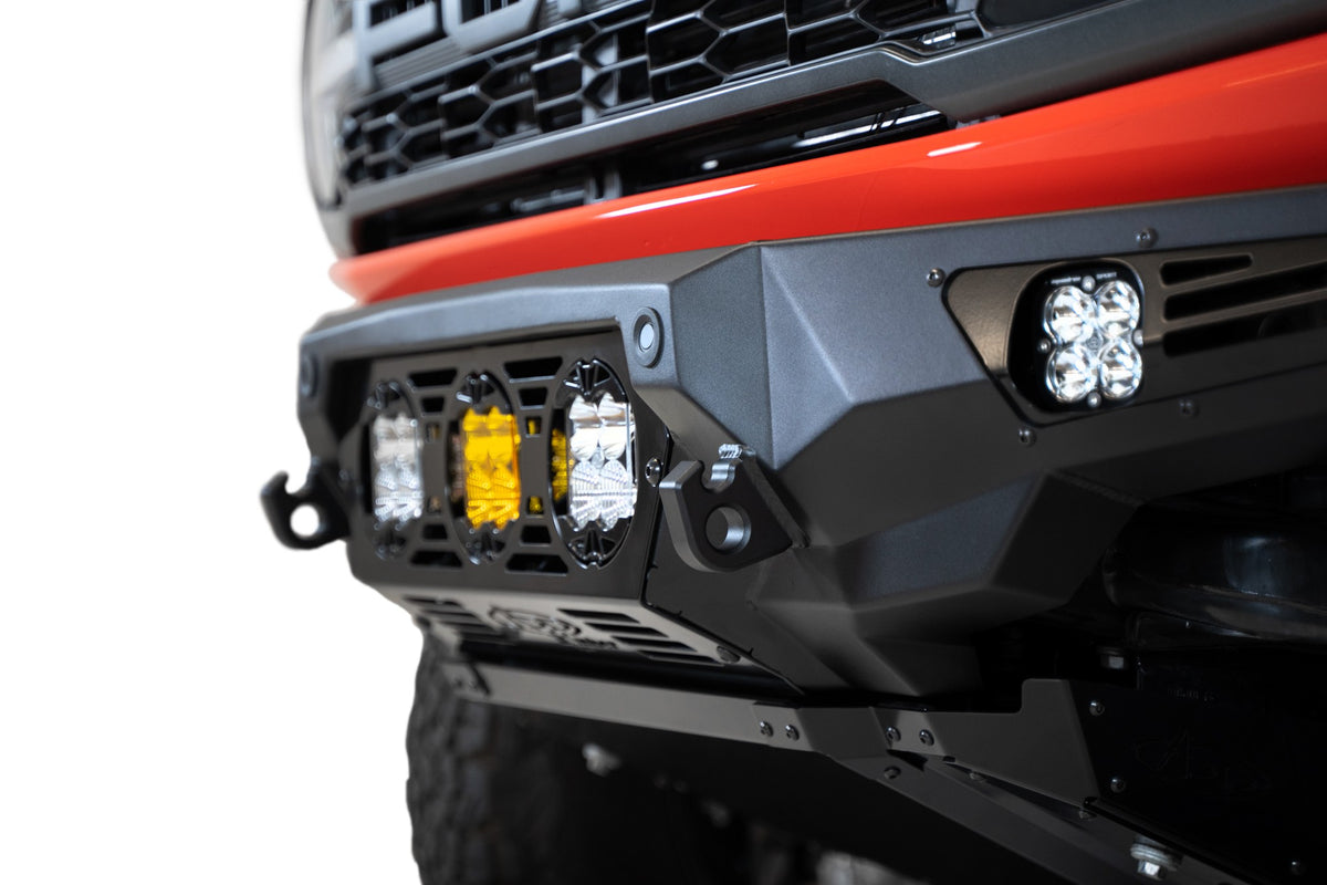 2022+ Ford Bronco Raptor Bomber Front Bumper Mounts for 3 Baja LP4 Lights Addictive Desert Designs