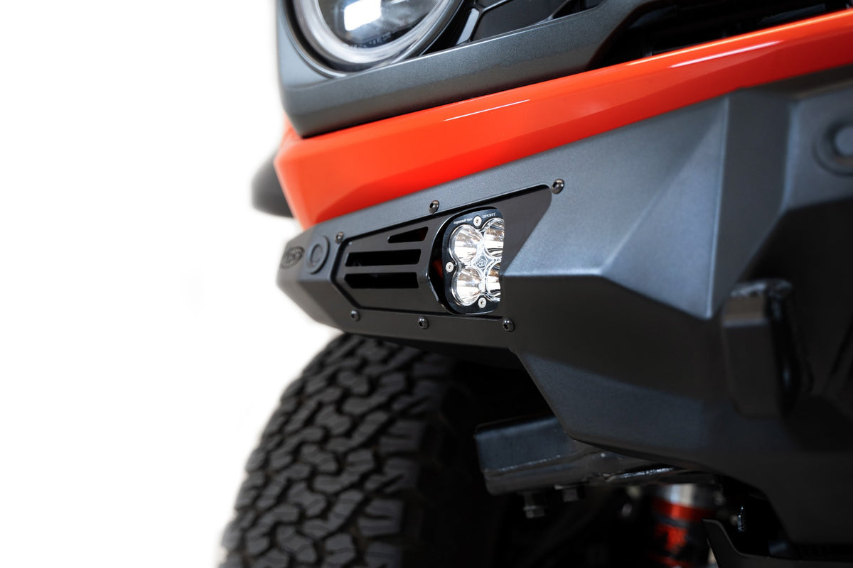 2022+ Ford Bronco Raptor Bomber Front Bumper Mounts for 3 Baja LP4 Lights Addictive Desert Designs