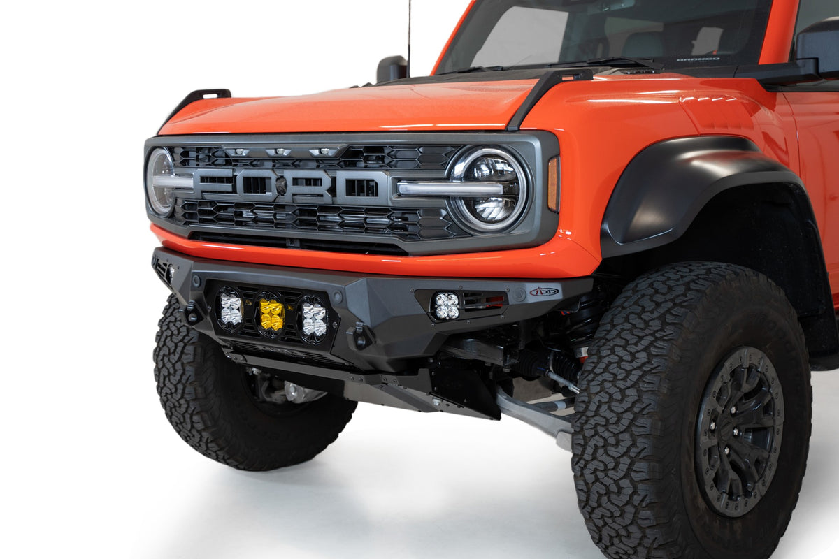 2022+ Ford Bronco Raptor Bomber Front Bumper Mounts for 3 Baja LP4 Lights Addictive Desert Designs