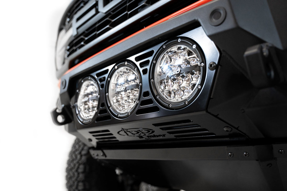 2022+ Ford Bronco Raptor Bomber Front Bumper Mounts for 3 rigid 360 6 Inch Lights Addictive Desert Designs