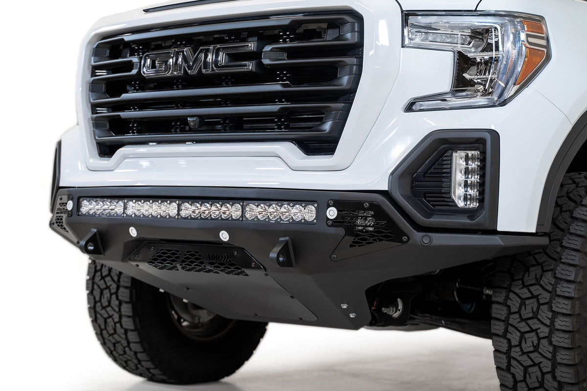2019-2022 GMC Sierra 1500 Stealth Fighter Front Bumper Universal mounts for up to 10 cube lights or a 40 Inch light bar Addictive Desert Designs
