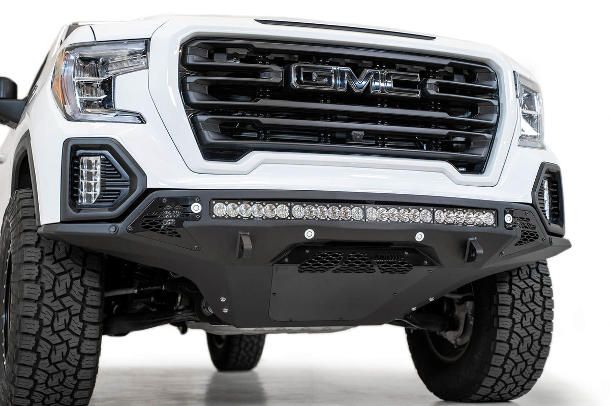 2019-2022 GMC Sierra 1500 Stealth Fighter Front Bumper Universal mounts for up to 10 cube lights or a 40 Inch light bar Addictive Desert Designs