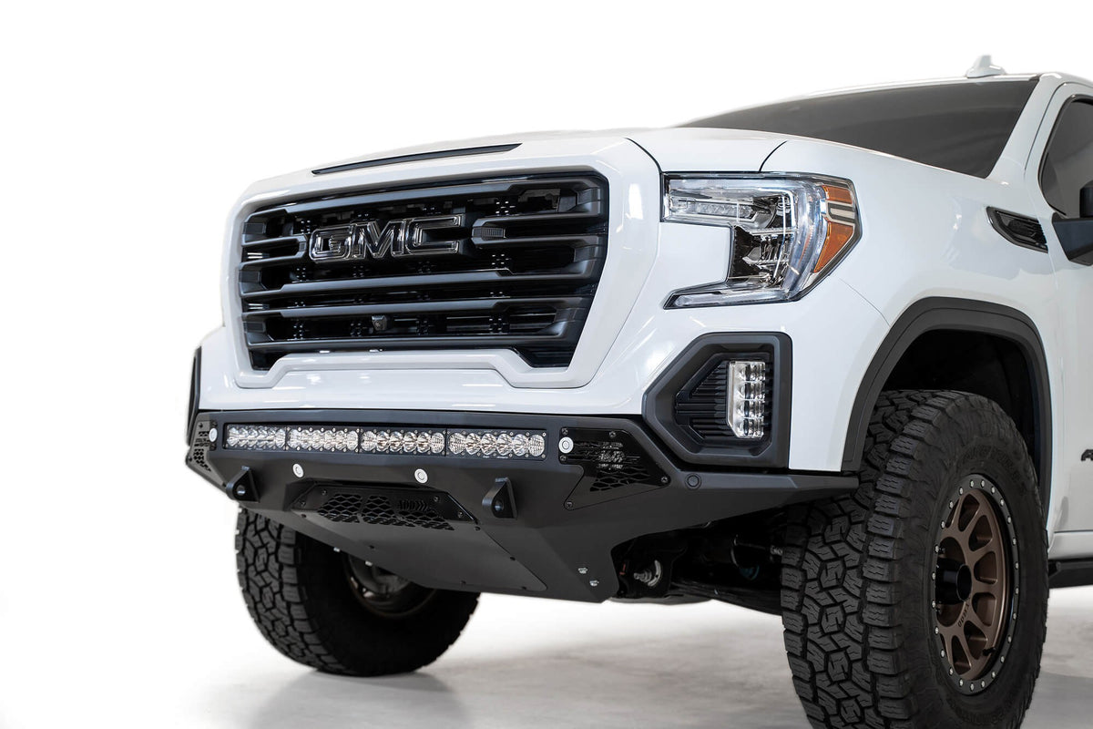 2019-2022 GMC Sierra 1500 Stealth Fighter Front Bumper Universal mounts for up to 10 cube lights or a 40 Inch light bar Addictive Desert Designs