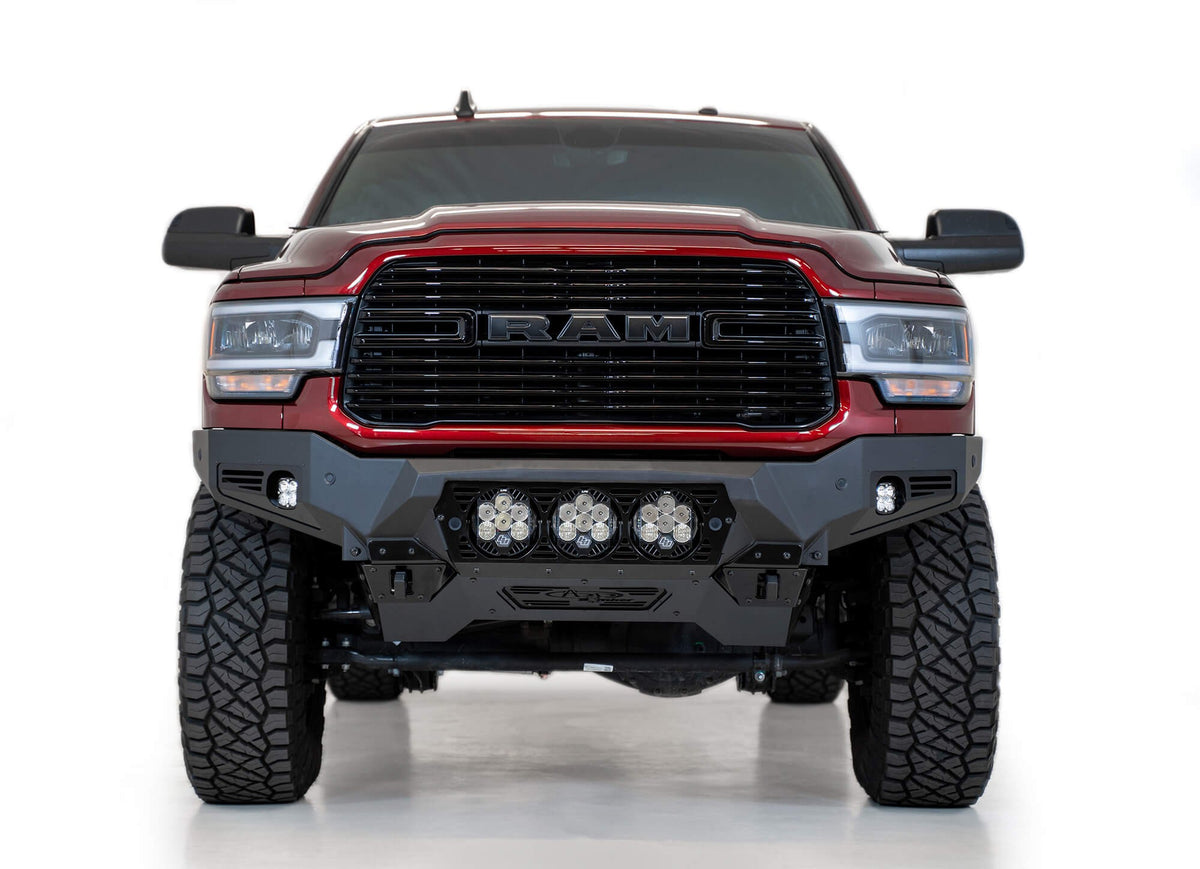 2019-2025 RAM 2500 3500 Bomber Front Bumper Mounts for three Baja Design's LP6 round lights Addictive Desert Designs