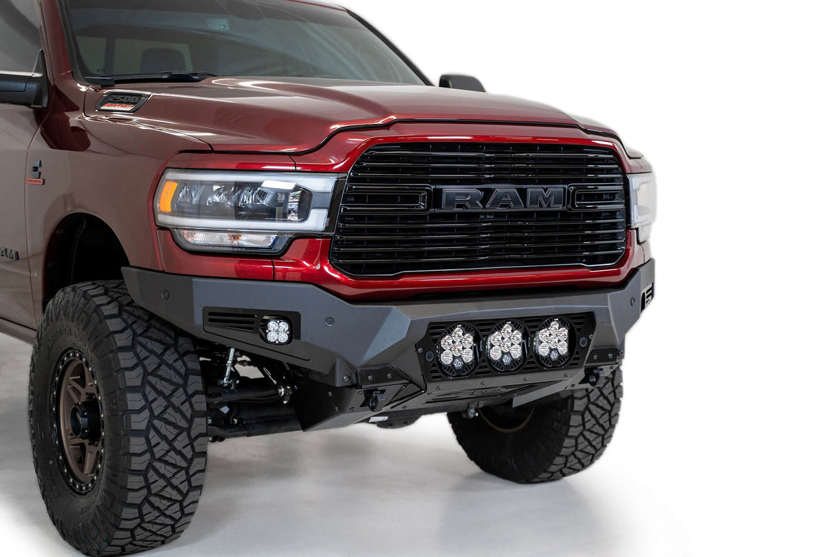 2019-2025 RAM 2500 3500 Bomber Front Bumper Mounts for three Baja Design's LP6 round lights Addictive Desert Designs