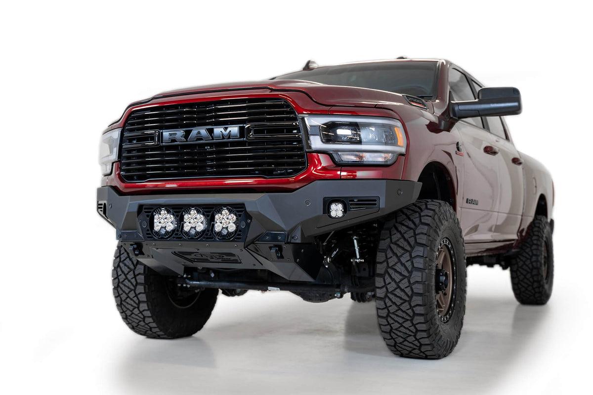 2019-2025 RAM 2500 3500 Bomber Front Bumper Mounts for three Baja Design's LP6 round lights Addictive Desert Designs