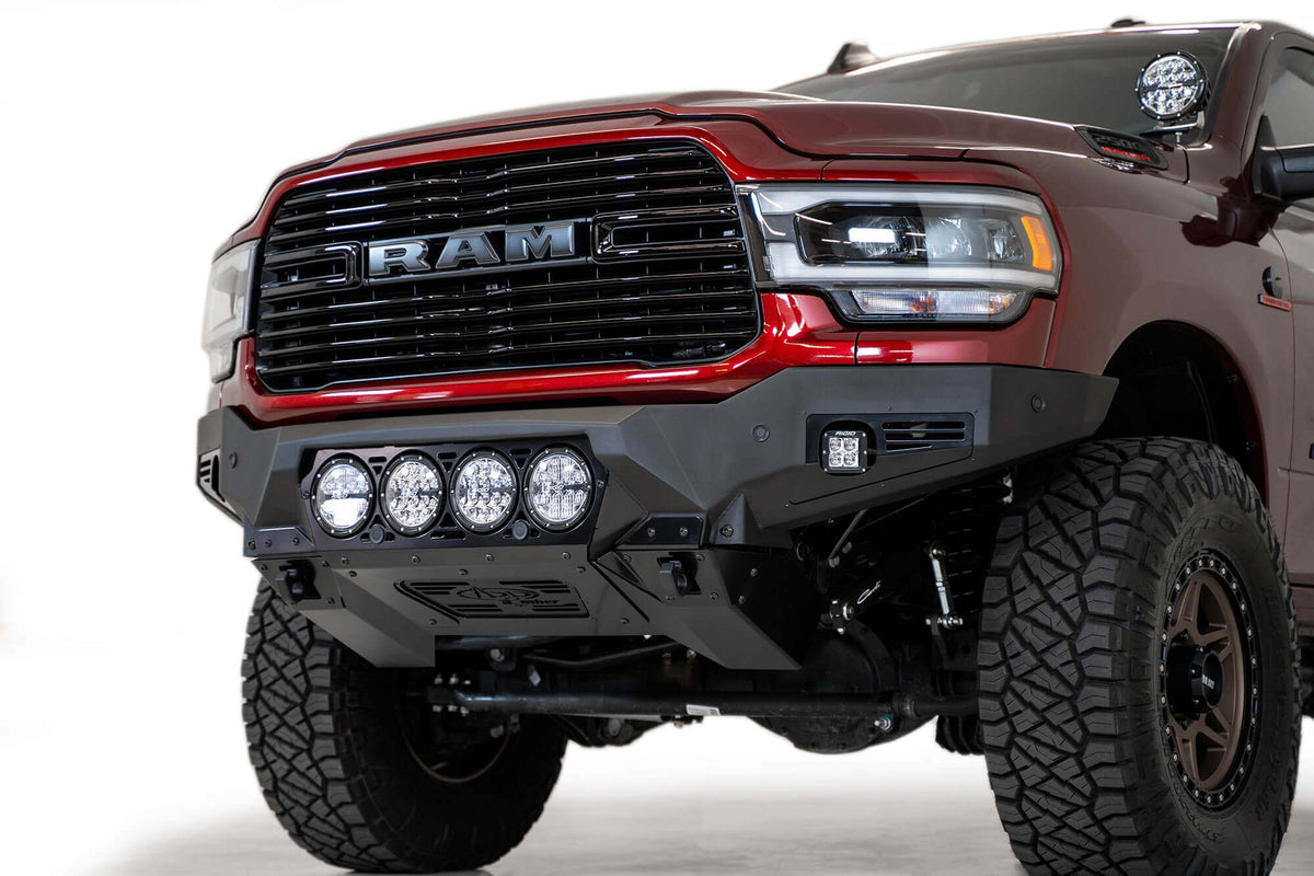 2019-2025 RAM 2500 3500 Bomber Front Bumper Mounts for four rigid 360 6 inch round lights Addictive Desert Designs
