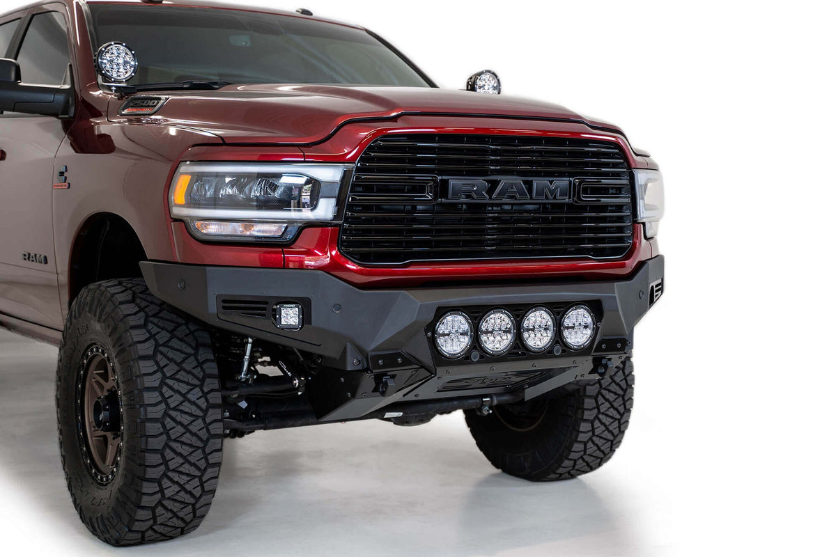 2019-2025 RAM 2500 3500 Bomber Front Bumper Mounts for four rigid 360 6 inch round lights Addictive Desert Designs