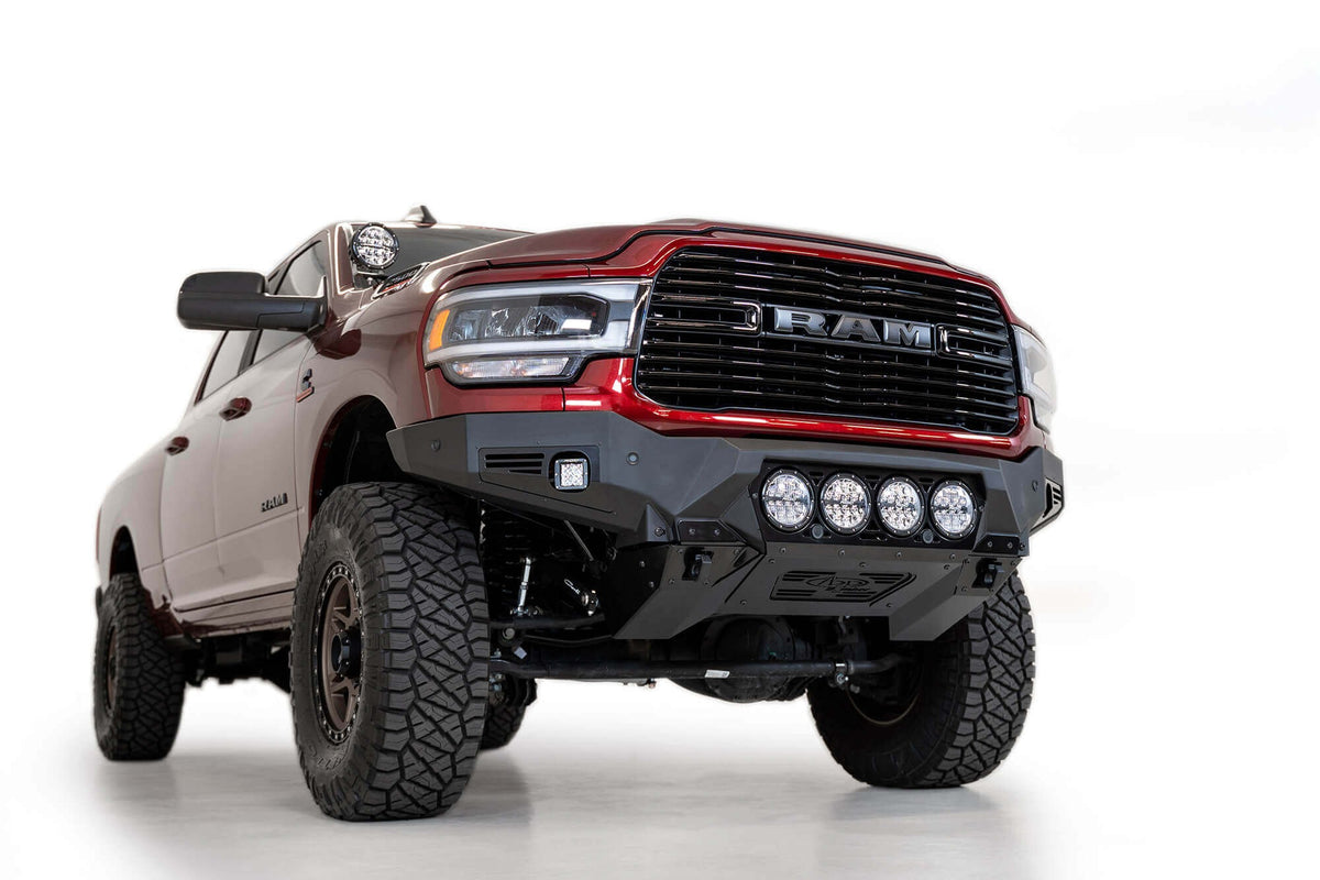 2019-2025 RAM 2500 3500 Bomber Front Bumper Mounts for four rigid 360 6 inch round lights Addictive Desert Designs