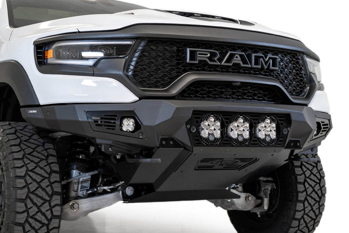 2021-2024 RAM 1500 TRX Bomber Front Bumper Mounts for 3 Baja Designs LP6 round lights Addictive Desert Designs