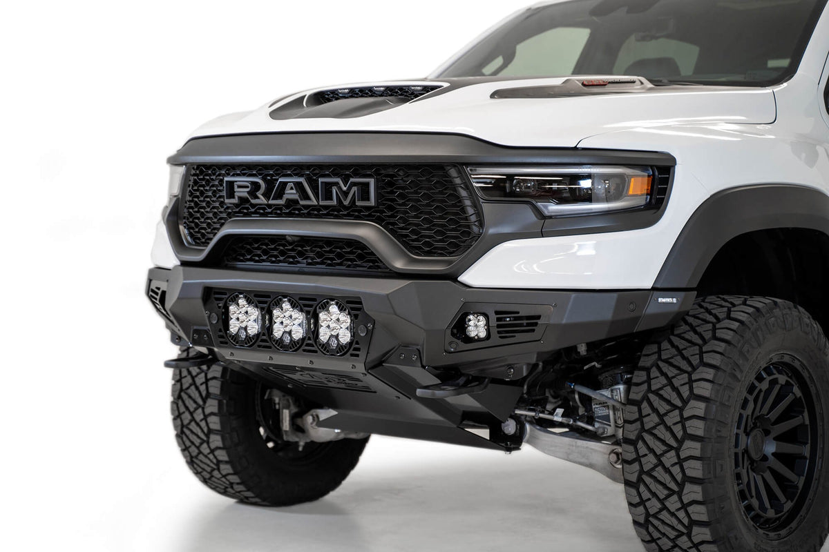 2021-2024 RAM 1500 TRX Bomber Front Bumper Mounts for 3 Baja Designs LP6 round lights Addictive Desert Designs