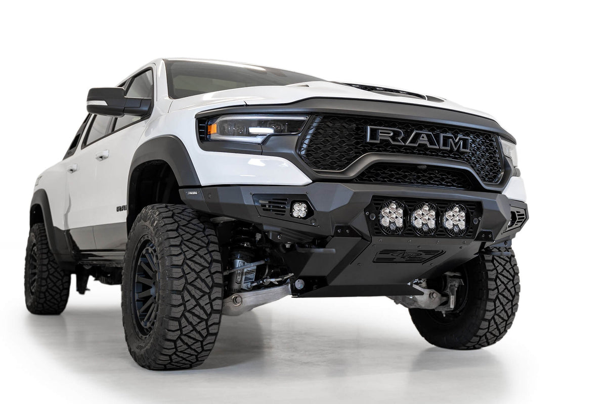 2021-2024 RAM 1500 TRX Bomber Front Bumper Mounts for 3 Baja Designs LP6 round lights Addictive Desert Designs