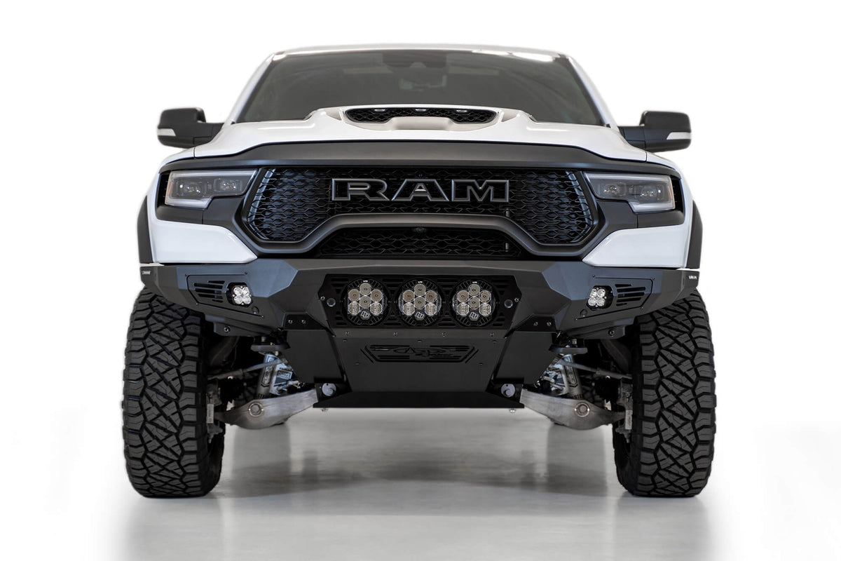2021-2024 RAM 1500 TRX Bomber Front Bumper Mounts for 3 Baja Designs LP6 round lights Addictive Desert Designs