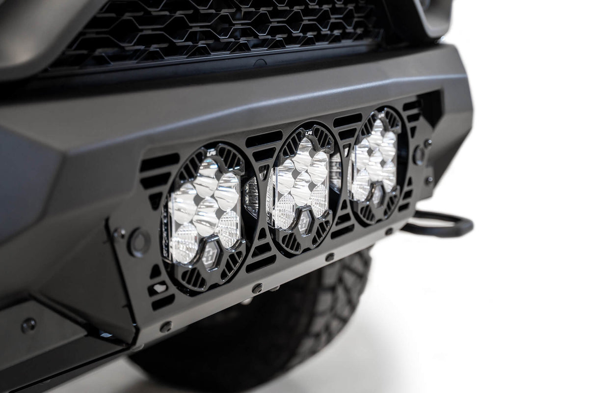2021-2024 RAM 1500 TRX Bomber Front Bumper Mounts for 3 Baja Designs LP6 round lights Addictive Desert Designs