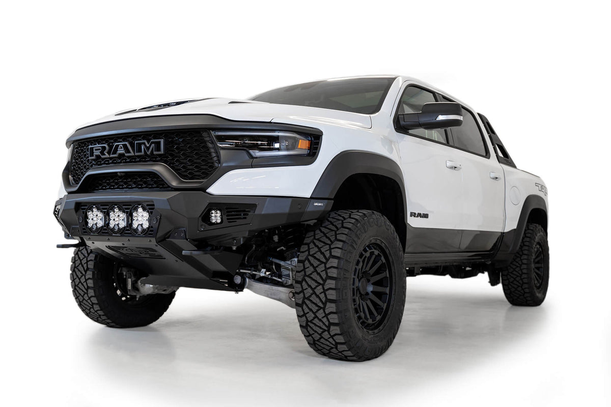 2021-2024 RAM 1500 TRX Bomber Front Bumper Mounts for 3 Baja Designs LP6 round lights Addictive Desert Designs