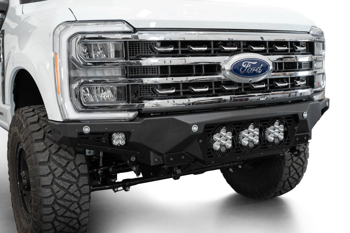2023-2025 Ford Super Duty F-250 F-350 Bomber Front Bumper Recessed Mounts for 3 Baja Designs LP6 Lights in Center Addictive Desert Designs