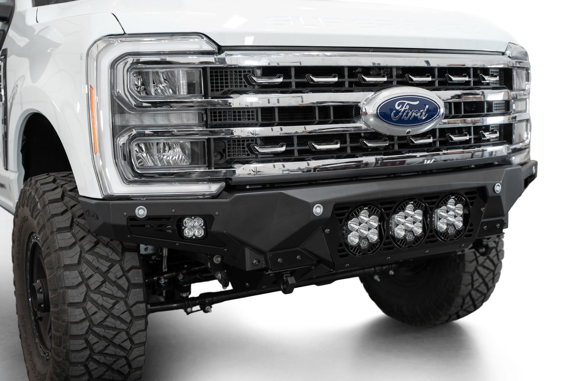 2023-2025 Ford Super Duty F-250 F-350 Bomber Front Bumper Recessed Mounts for 3 Baja Designs LP6 Lights in Center Addictive Desert Designs