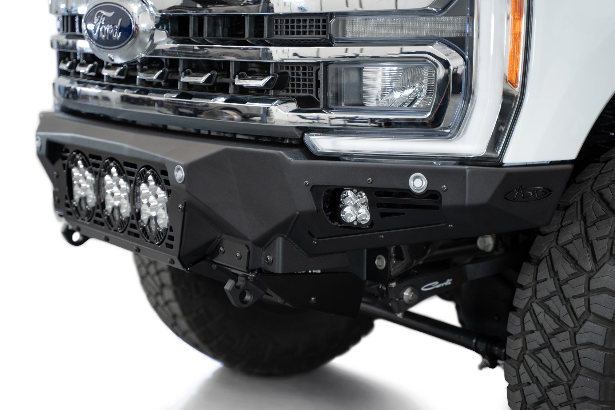 2023-2025 Ford Super Duty F-250 F-350 Bomber Front Bumper Recessed Mounts for 3 Baja Designs LP6 Lights in Center Addictive Desert Designs