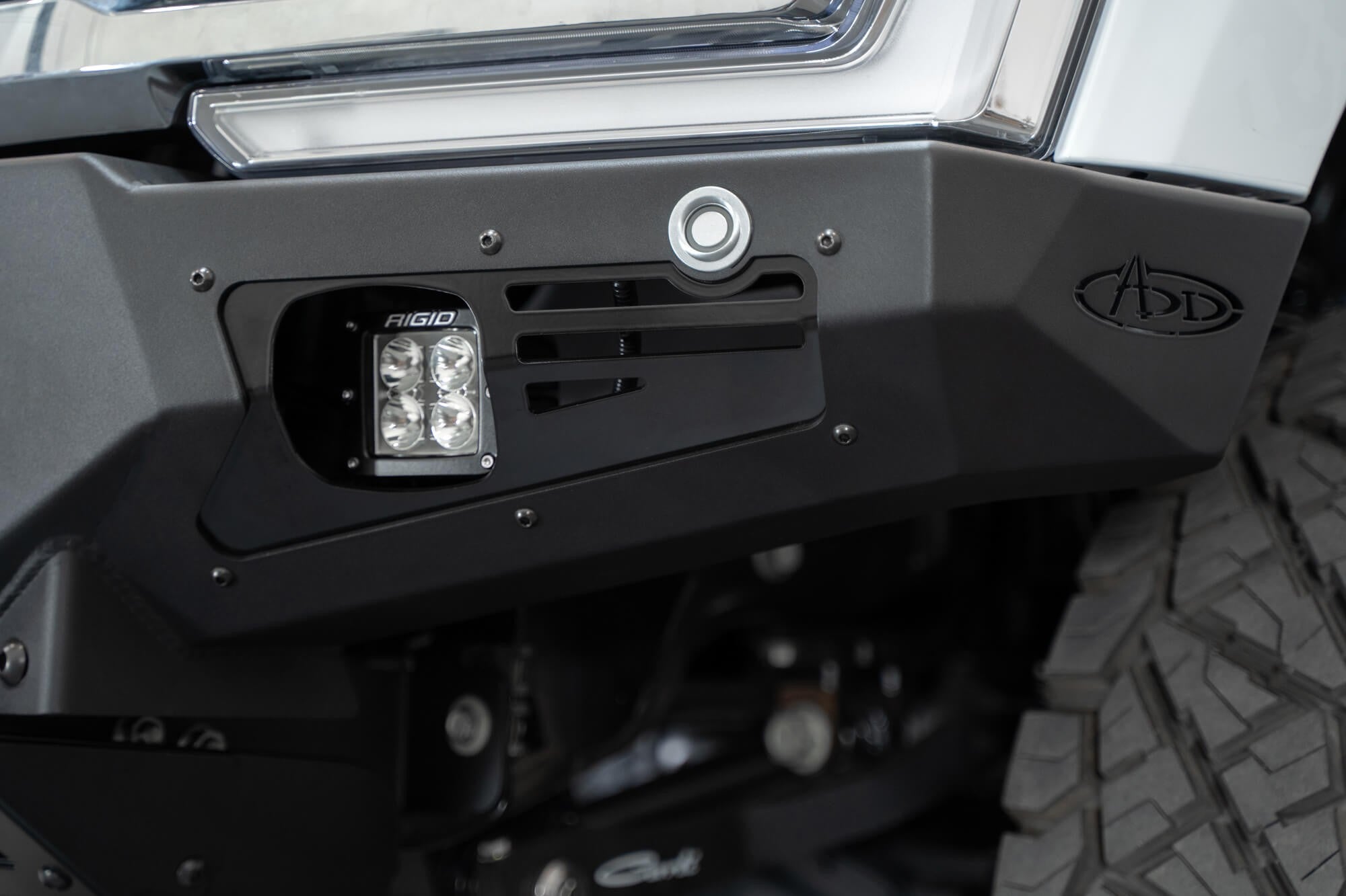2023-2025 Ford Super Duty F-250 F-350 Bomber Front Bumper Recessed Mounts for 4 Rigid 360 Lights in Center Addictive Desert Designs